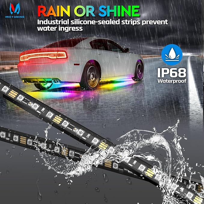 MICTUNING N8 RGB+IC Underglow LED Lighting Kit for Truck with Remote & Key Fob Dual Control, Exterior Neon Accent Underbody Strip, Multicolor Mode, Waterproof, Aluminum Casing