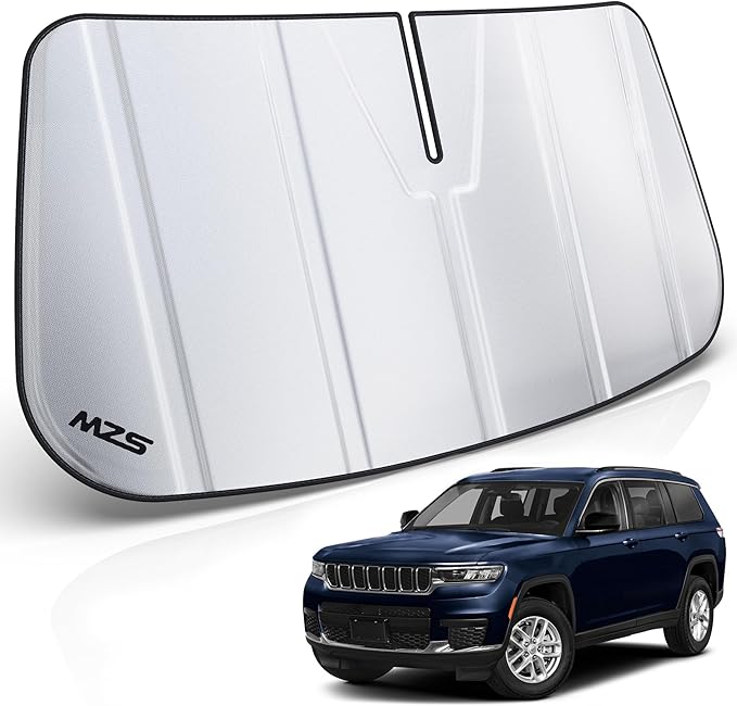 MZS Windshield Sun Shade Compatible with Grand Cherokee/L 2022-2026, Foldable Car Front Window Sunshade with Storage Pouch, Sun Visor Shield Accessories for Interior Protector