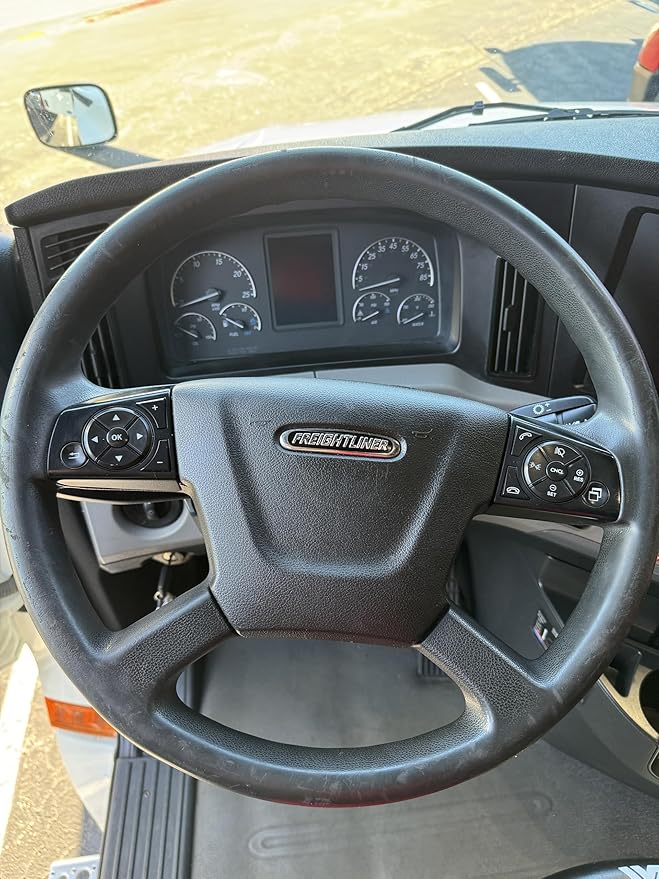 18-Inch Genuine Leather Steering Wheel Cover for Semi Trucks – Black with Blue Stripes, Universal Fit Heavy-Duty Non-Slip Grip, Comfortable Control, Easy Installation