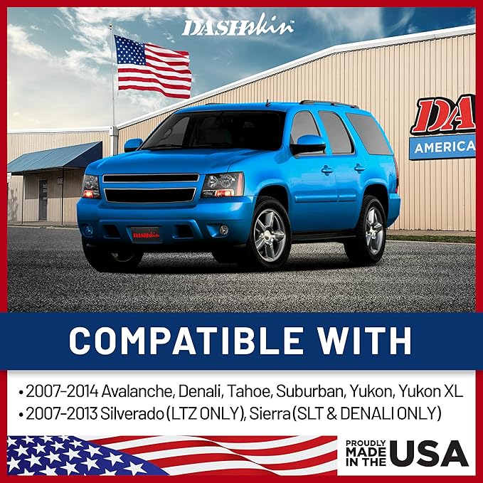 DashSkin Dash Cover Compatible with 2007-2014 Chevy Tahoe Suburban Avalanche & GMC Yukon & Yukon XL with Dash Speaker in Black - Hard Molded Plastic Dashboard Cap