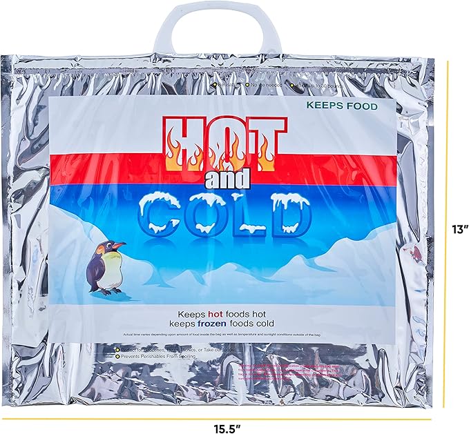 Superio Hot and Cold Insulated Bags for Food Delivery, Grocery Shopping Bags, Food Storage for Hot and Frozen Food for Travel, Disposable Cooler Bag, Reinforced Thermal Lunch Bag (3, 15.5"x13")