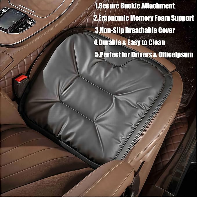 2026 New Skin-Friendly & Dirt-Repellent Leather Seat Cushions, Ergonomic Memory Foam Lumbar Support, Non-Slip Breathable Cover, Removable Washable, Ideal for Drivers & Office Long Sitting (brown)