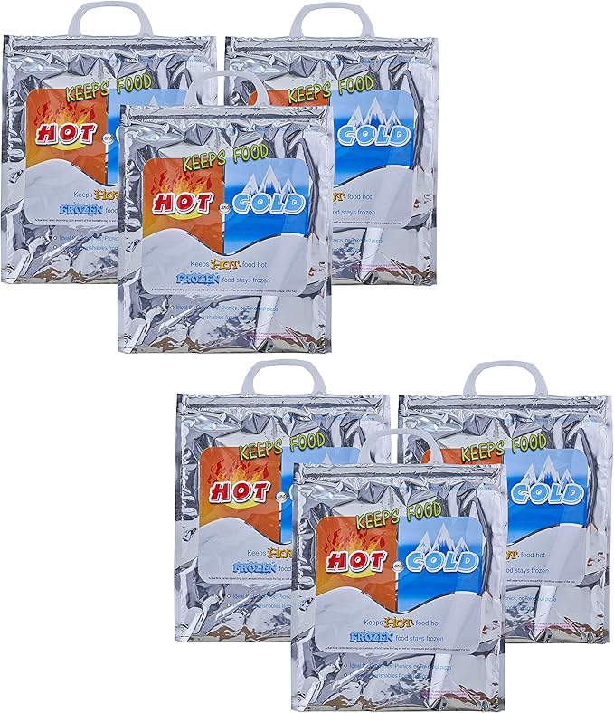 Superio Hot and Cold Insulated Bags for Food Delivery, Grocery Shopping Bags, Food Storage for Hot and Frozen Food for Travel, Disposable Cooler Bag, Reinforced Thermal Lunch Bag (6, 12"x13.5")