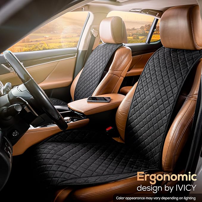 IVICY Faux Suede Front Car Seat Cover – Durable, Non-Slip Seat Protector for Cars – 1 Unit, Black