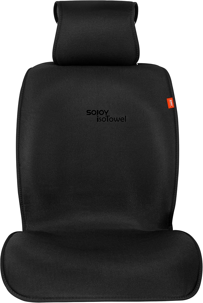 Sojoy IsoTowel Car Seat Cover for Front Seat,Microfiber Breathable Cloth Seat Protector,with Quick-Dry Non-Slip Back for All Workouts,All-Weather (Carbon Black, 1 Pcs)