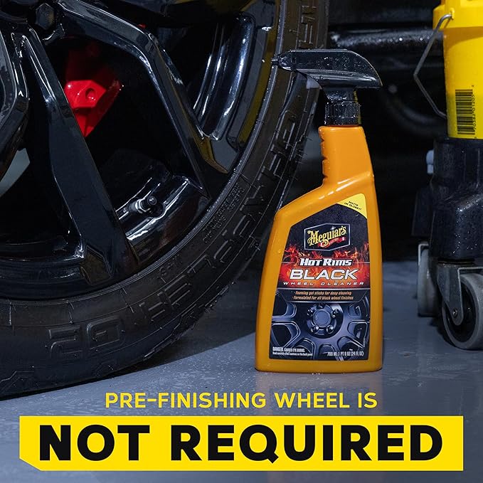 Meguiar's Hot Rims Black Wheel Cleaner, Deep Foaming Gel Specially Formulated to Effectively Clean Matte, Gloss, Satin, and Chrome Black Wheels, 24 Oz Spray Bottle