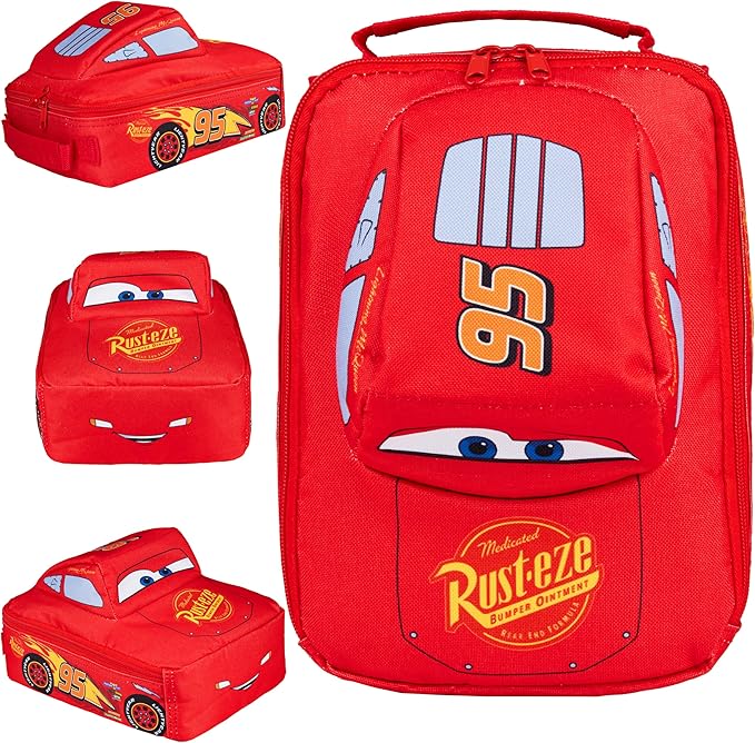 Disney Cars Lunch Bag for Kids Lightning McQueen Car Shaped Lunch Cooler Bag with Mesh Pocket Name Tag for School Snacks Travel Gifts for Kids