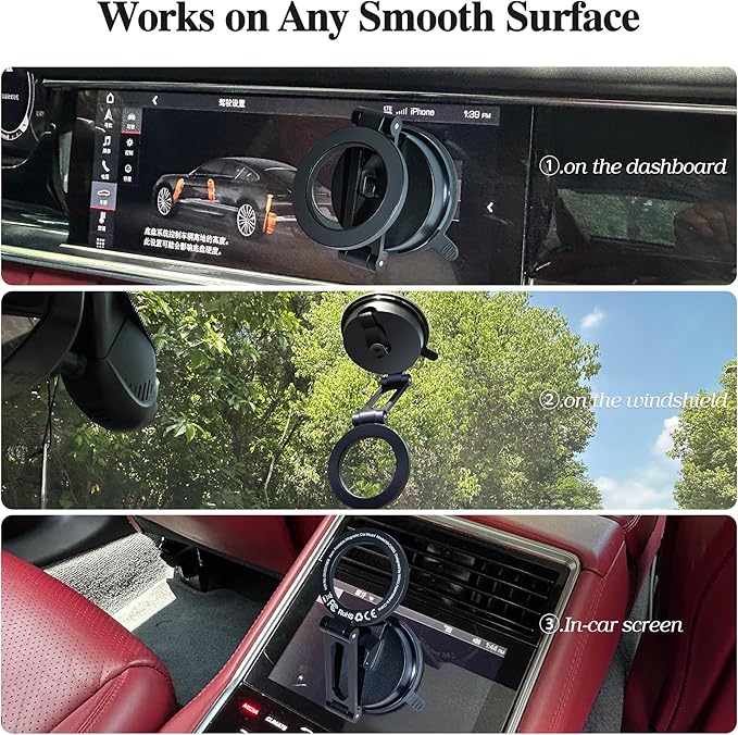 WIWU for MagSafe Car Mount Magnetic Phone Holder 360°Rotation Suction Cup Phone Mount for Car Foldable Adjustable Stable Cradle Compatible with iPhone 17/16/15/14/13/12 Series Android