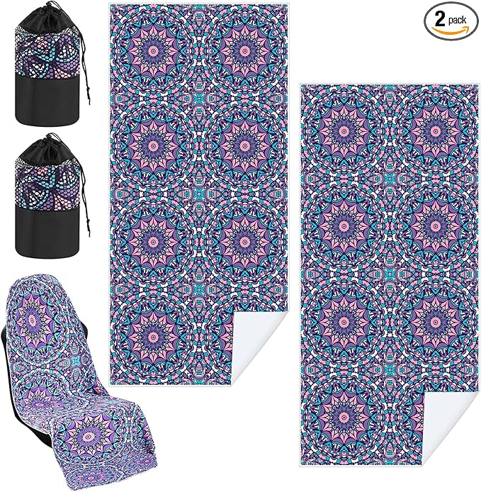 2 Pack Car Seat Towel Covers with Storage Bag 63 x 32 Inch Athletic Running Towel Seat Sweat Washable Non Slip Cover Gift for Car Outdoor Sport Activities (Retro Kaleidoscope)