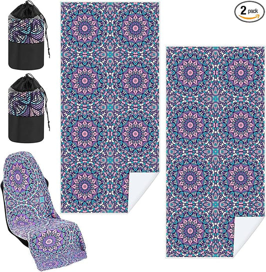 2 Pack Car Seat Towel Covers with Storage Bag 63 x 32 Inch Athletic Running Towel Seat Sweat Washable Non Slip Cover Gift for Car Outdoor Sport Activities (Retro Kaleidoscope)