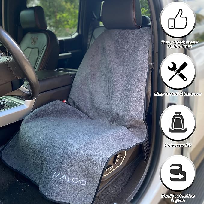 Malo’o SeatGuard Terry Cloth Car Seat Cover Towel, Universal Seat Protector Towel for Trucks and Cars, Soft & Warm Dual Layer Seat Cover for Sports Gear, Dogs and Wet Clothing