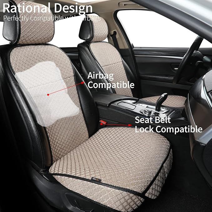 Breathable Car Seat Cover,Luxury Front Seat Cover,Durable and Non Slip,Polyester Silk Material, Universal Car Seat Cushion,Suitable for All Seasons,Airbag Compatible (Beige，1PC)