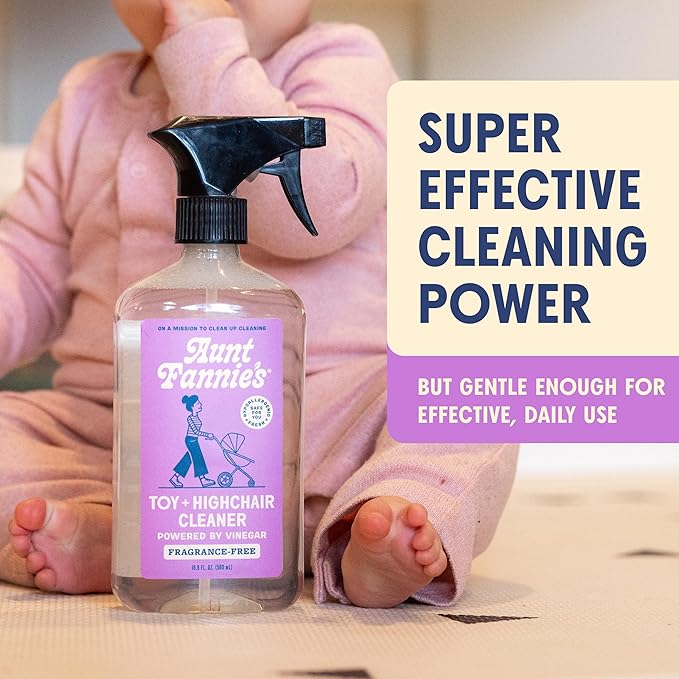 Aunt Fannie's Toy and Highchair Cleaner, Hypoallergenic, Multi-Purpose Spray Powered by Vinegar for Toys, High Chairs, Car Seats, Swings, Counters, and Other Hard Surfaces Fragrance Free, Pack of 1