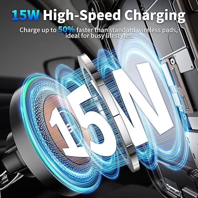 Magnetic Phone Holders for Your Car, 15W Fast Charging Car Charger, 2 in 1 Wireless Mag Safe Car Mount Stick on Dashboard Windshield, Car Accessories for iPhone 17/16/15/14/13/12 Series