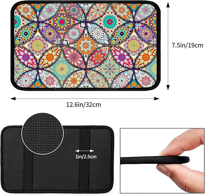Geometric Mandala Universal Armrest Cover Pad, Car Center Console Cushion Pad, Protect from Pet Claws, Dirt, and Sticky Fingers, Comfortable Car Decor Accessories Fit for Most Cars, Vehicles, SUVs