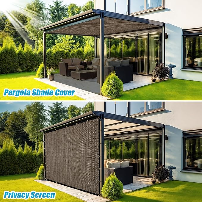 Amagenix 90% Shade Fabric 7'X 20' Mocha Sun Shade Cloth with Grommets for Pergola Replacement Shade Cover Canopy, Heavy Duty, Cable Zip Ties Included (We Customized)