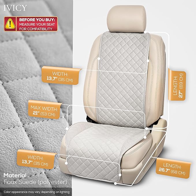 IVICY Faux Suede Front Car Seat Cover – Durable, Non-Slip Seat Protector for Cars – 1 Unit, Light Gray