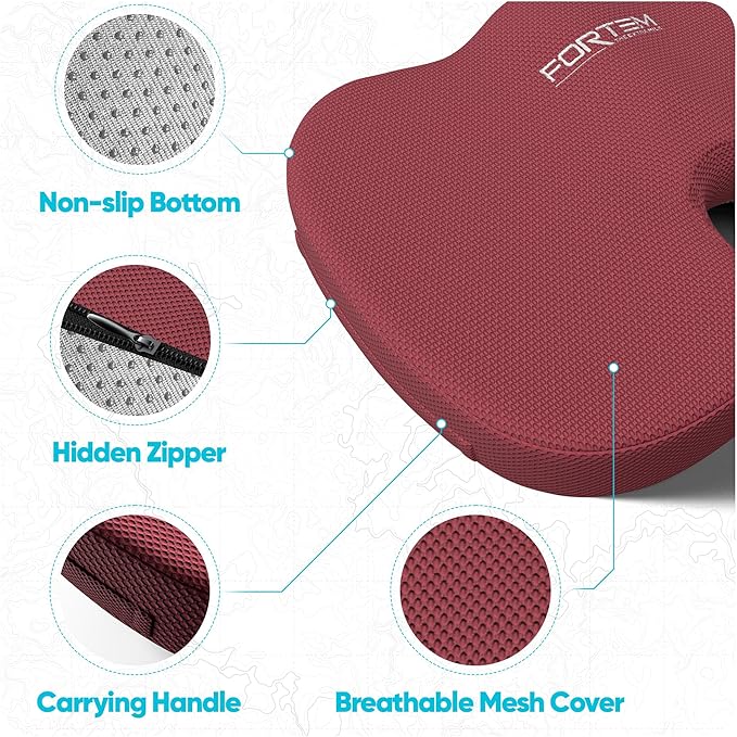 FORTEM Seat Cushion, Office Chair Cushion, Lumbar Support Pillow for Office Chair, Memory Foam Sciatica Coccyx Tailbone Pressure Pain Relief, Car Sitting Pad, Washable Non Slip, XL