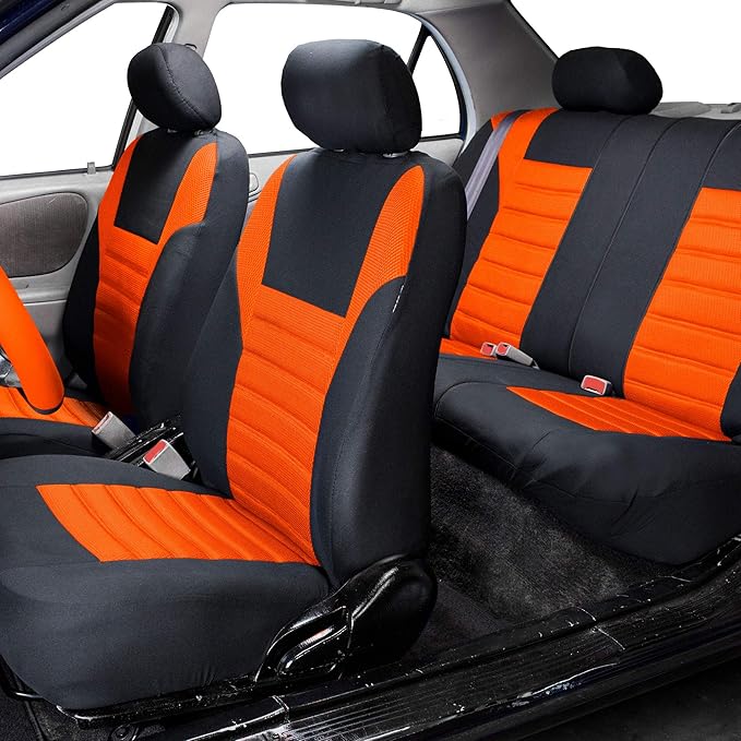 TLH Car Seat Covers Premium 3D Air Mesh Automotive Seat Covers Full Set Orange Seat Covers Airbag Compatible and Split Rear Car Seat Cover Universal Fit Interior Accessories for Cars Trucks and SUV