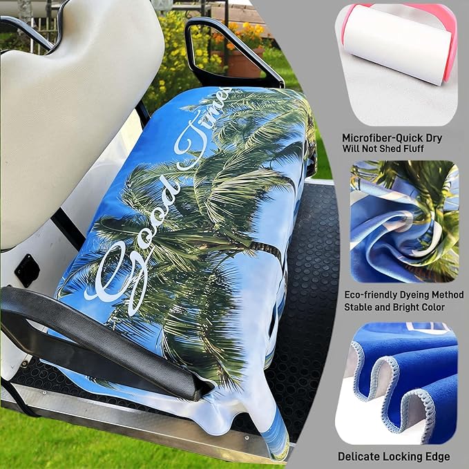 Golf Cart Seat Covers - Quick-Dry Cooling Seat Blanket with 4 Front Pockets, Elastic Armrest Openings, Fits EZGO Yamaha Club Car EPIC, 2-Person Microfiber Suede, Sweat Absorption, All-Season