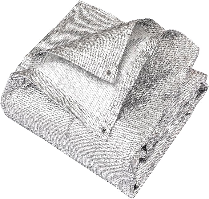 95% Sun Block Heavy Duty Aluminum Foil Shade Cloth with Grommets,8ft x 10ft, Mesh Sun Block Fabric Cover, Canopy, Privacy Screen for Outdoor Patio, Garden, Backyard, Silver