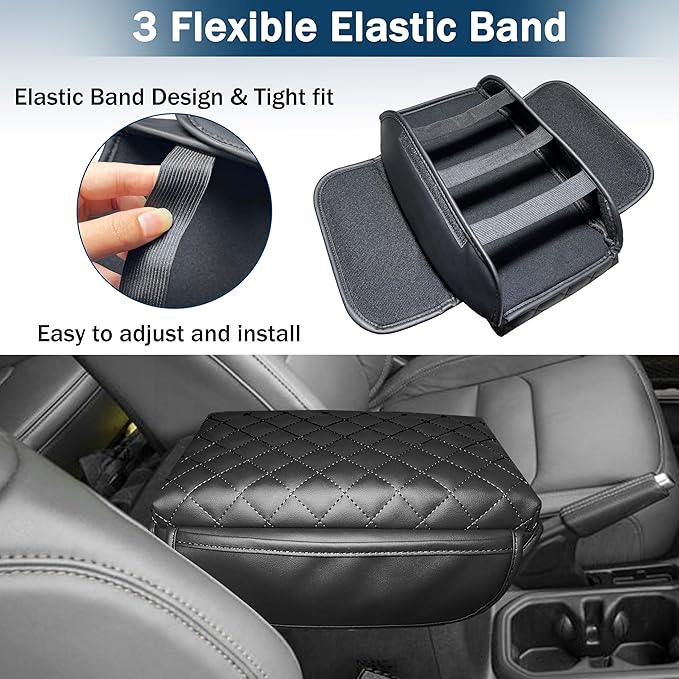 Center Console Cover for Jeep Wrangler JL 2018-2026 & Gladiator JT 2020-2026 1.2in Thickness Armrest Cover Leather Arm Rest Lid Protector Cushion Pad with Stroage Pockets Interior Accessories (Black)