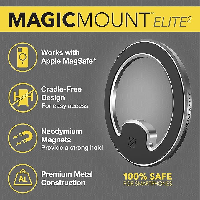 Scosche MagicMount MEMSD-SP Elite2 Magnetic Dashboard Mount for Magsafe Mobile Devices, Cell Phone Holder for Car Dash, 360° Adjustable Magnet Head, Compatible with iPhone 14, 13, 12 and MagSafe Case