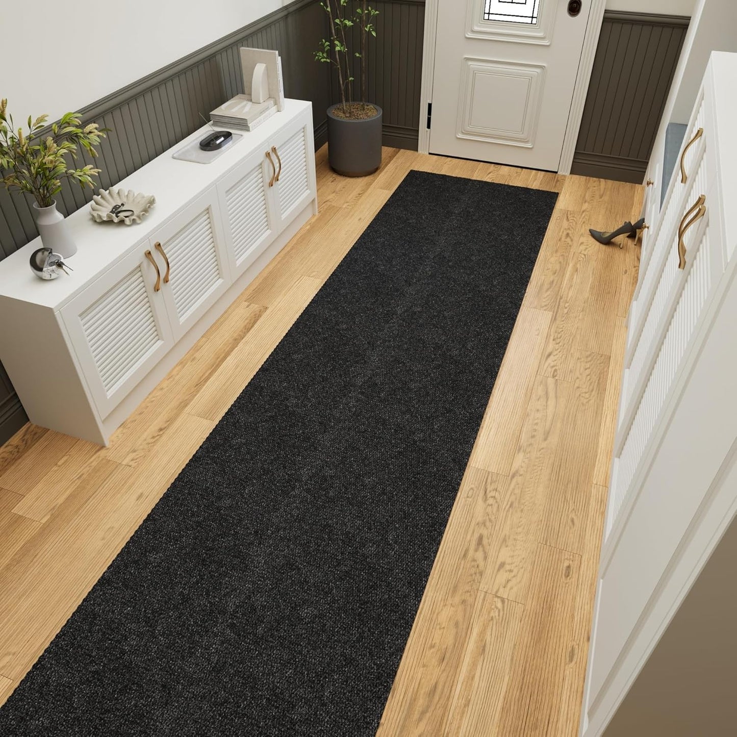 Ottomanson 2' x 25' Hallway Runner with Scraper Pile Extra Durable Non-Slip Rug Mat for Indoor & Outdoor Use - Ideal for Kitchen, Entryway, Patio & Garage - High-Traffic Carpet, Black