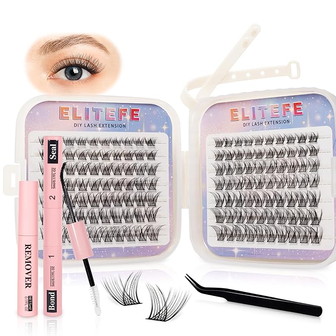 Lash Extension Kit DIY Lash Clusters Kit Eyelash Extensions Individual Lashes Extensions with (Bond,Seal,Tweezers,Remover,168Pcs,Velvet,8-16)