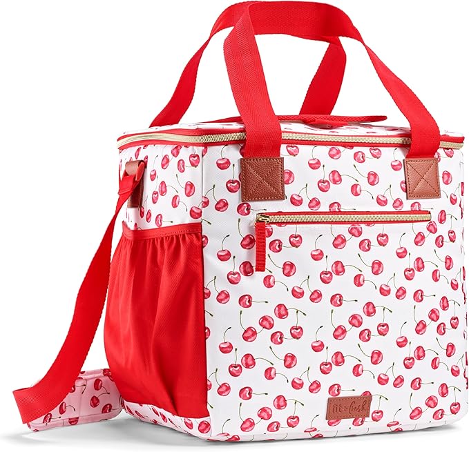 Fit & Fresh, 24-Can Soft Cooler Bag Insulated Leak-Resistant, Portable Soft Cooler, Large Cooler, Soft Sided Cooler Bag, Travel Cooler, Cherry