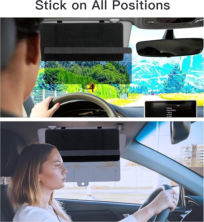 Sun Visor Extender for Car, Upgraded Polarized Car Sun Visor Extender with PC Lens, Velcro Design Convenient Adjustment Position, Filtering Glare, UV Rays for Safe Driving, Universal for Cars, SUV