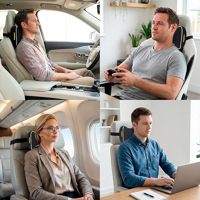 Goodyear Car Neck Pillow, Soft Memory Foam Headrest Pillow for Driving, Ergonomic Car Seat Headrest Cushion with Adjustable Strap, Breathable & Removable Cover, Neck Pain Relief, Black