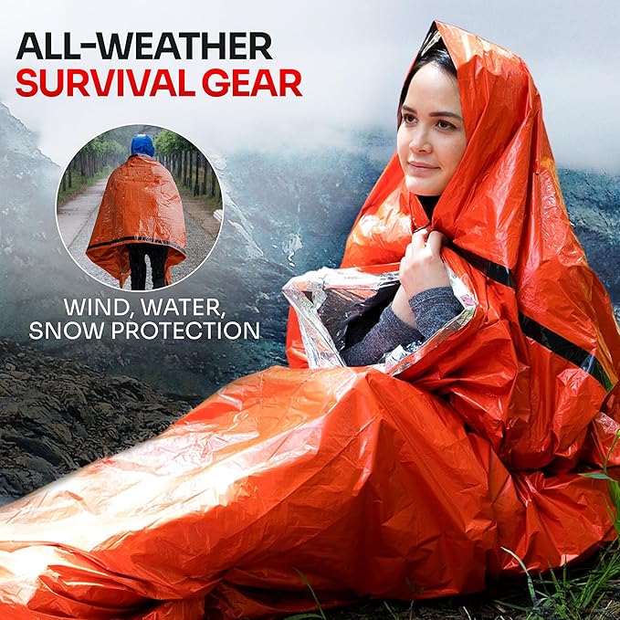 Emergency Sleeping Bag for Survival Gear and Supplies Life Bivy Sack Waterproof Mylar Emergency Blankets for Survival Kit Car Camping Gear Hiking Tac Bivvy Go Bags Supplies Sleep Sacks Shelter