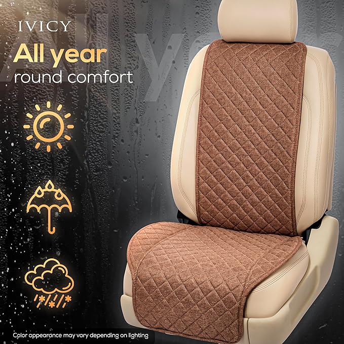 IVICY Faux Linen Front Car Seat Cover – Durable, Non-Slip Seat Protector for Cars – 1 Unit, Light Brown