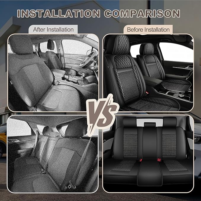 TTX LIGHTING for Jeep Renegade 2015-2023 Car Seat Covers, Breathable Ice Silk & Leather Seat Protector, Cool & Anti-Sweat for Long Driving, Airbag Compatible, 5 Seats Full Set (Black)