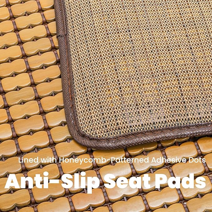 2 Pcs Bamboo Chair Cushions, 16.5" x 16.5" Breathable Seat Mat for Summer, Anti-Slip Comfortable Seat Pad with Mahjong Design, Natural Carbonized Bamboo Butt Cooler for Car Truck Home Office