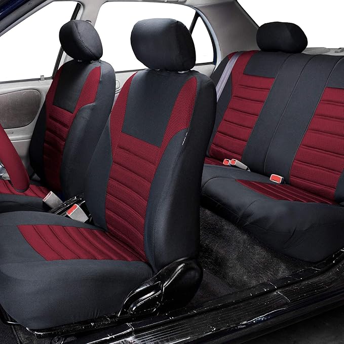 TLH Car Seat Covers Premium 3D Air Mesh Automotive Seat Covers Full Set Burgundy Seat Covers Airbag Compatible and Split Rear Car Seat Cover Universal Fit Interior Accessories for Cars Trucks and SUV