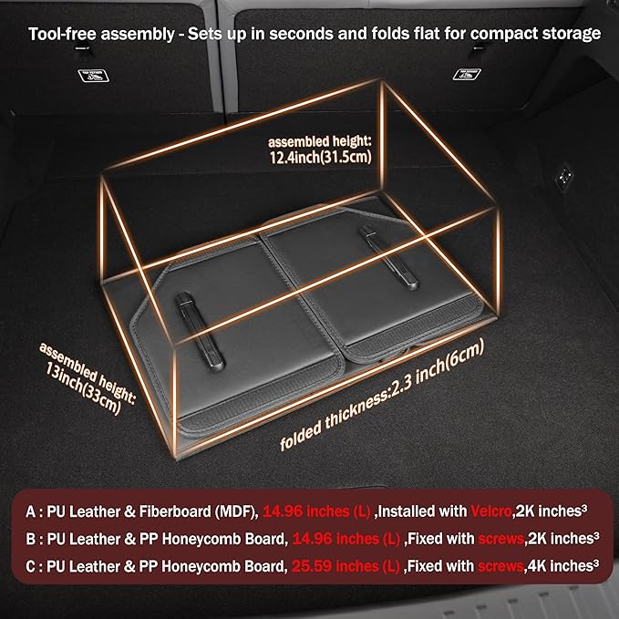 Trunk Organizer,car organizers and storage,black Leather Storage Box with lid,Fiberboard,Collapsible,15''L x 13''W x 12.4''H,2K inches³(size A)