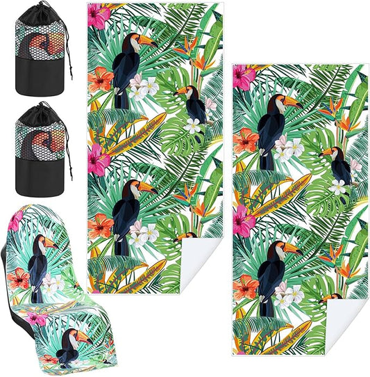 1 Pack Car Seat Towel Covers with Storage Bag 63 x 32 Inch Athletic Running Towel Seat Sweat Washable Non Slip Cover Gift for Car Outdoor Sport Activities (Tropical Toucan)