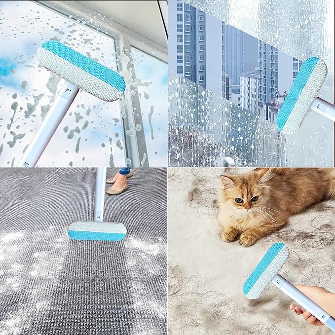 Pet Hair Remover, 4-in-1 Reusable Dog & Cat Hair Removal Tool – Extra Long Handle (23.4"), 1-Pack, Effective Lint Brush for Furniture, Couch, Carpet, Car Seats & Window Screens