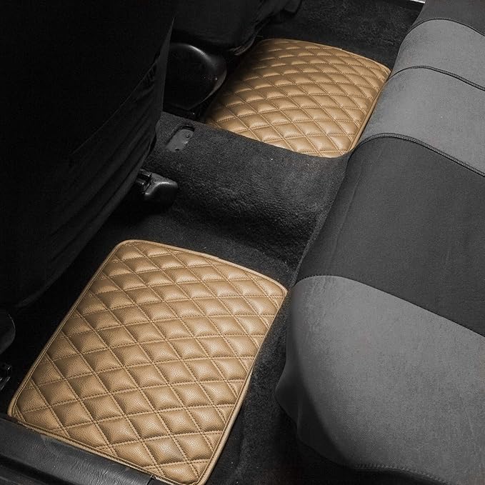 FH Group Floor Mats - Faux Leather Floor Mats for Cars, Universal Fit Automotive Floor Mats, All Purpose Car Floor Mats, PU Leather Protector Mat for Most Sedan, SUV, Truck Floor Mats Beige
