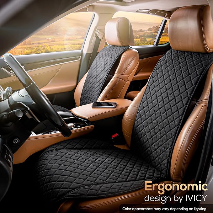 IVICY Faux Linen Front Car Seat Cover – Durable, Non-Slip Seat Protector for Cars – 1 Unit, Black