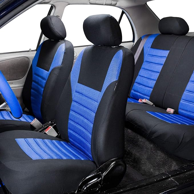 TLH Car Seat Covers Premium 3D Air Mesh Automotive Seat Covers Full Set Blue Seat Covers Airbag Compatible and Split Rear Car Seat Cover Universal Fit Interior Accessories for Cars Trucks and SUV