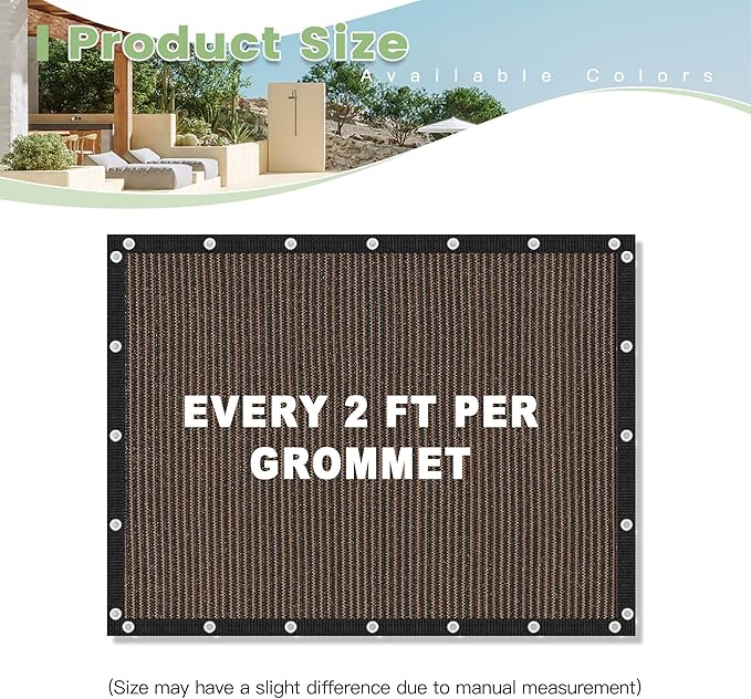 90% Shade Cloth 10×10 FT with Grommets, Outdoor Sun Shade Cloth UV Block Shade Fabric for Patio, Backyards, Carport, Garden, Mocha