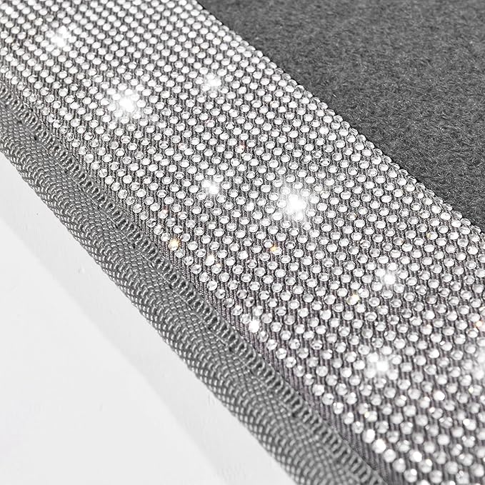 CAR PASS Bling Diamond Car Mats Shining Carpet Crystal Rhinestones Sparkly Glitter Floor Mats with Anti-Slip PVC Heel Pad Universal Fit for Automotive SUV, Sedan, Car, Van, 4pcs for Girl Women, Gray