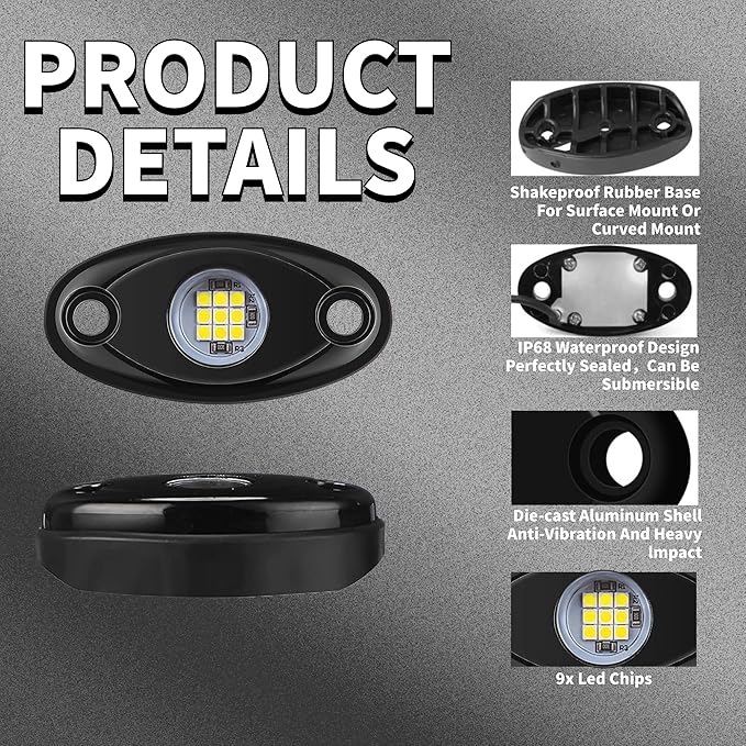 White Rock Light 12pods 6000k Pure White Led Rocks Lights kit Ip68 Waterproof 47inch Extension Wires for ATV Rv Utv SUV Offroad Pickup Trucks Golf Boat Cars Trailer Fender Underglow Lighting (White)
