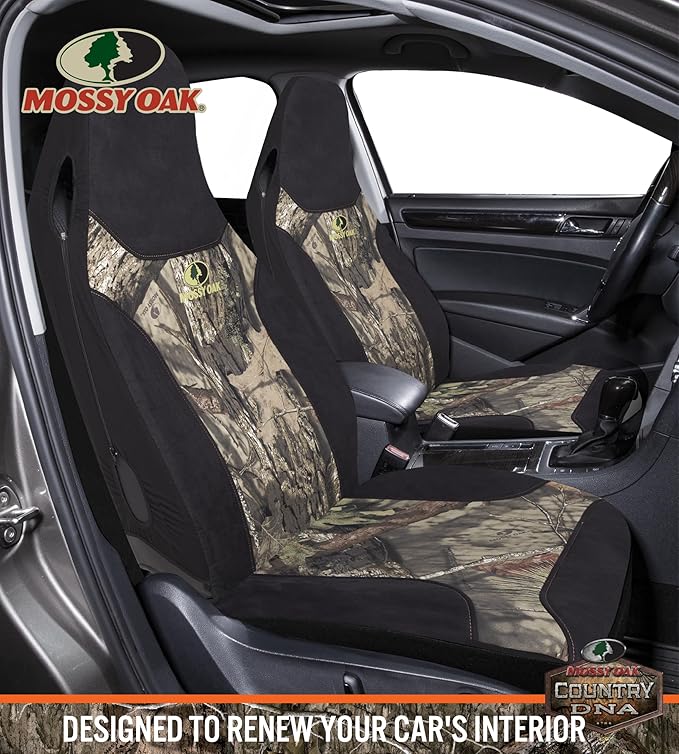 Mossy Oak High Back Camo Seat Covers, Airbag Compatible, Large Size to Fit Truck Seats - Made with Cotton & Suede Fabric - Official Licensed Product