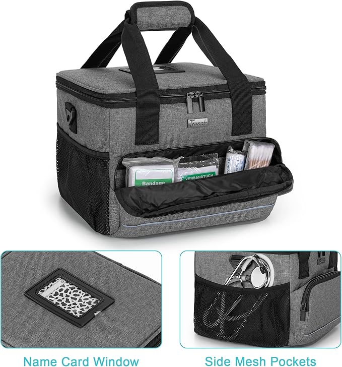 Trunab Insulated Medical Bag with Adjustable Dividers, Medicine Supplies Water-Resistant Bag for Home, Travel, Camping, Empty Bag - Patented Design,Grey