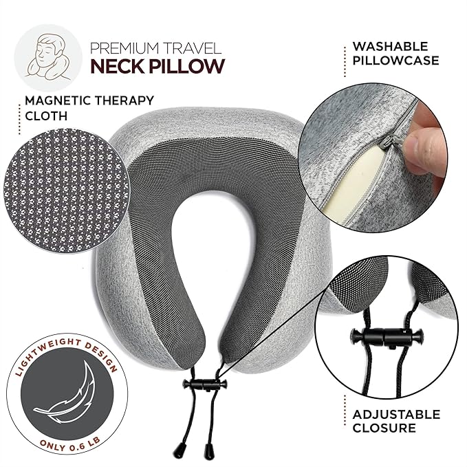 Homeify Airplane Neck Pillow Includes Travel Pillow + Airplane Phone Holder Mount + Eye Masks + Earplugs for Travel, 100% Pure Memory Foam Travel Pillow, 4 Pc Travel Kit, 2 Pack