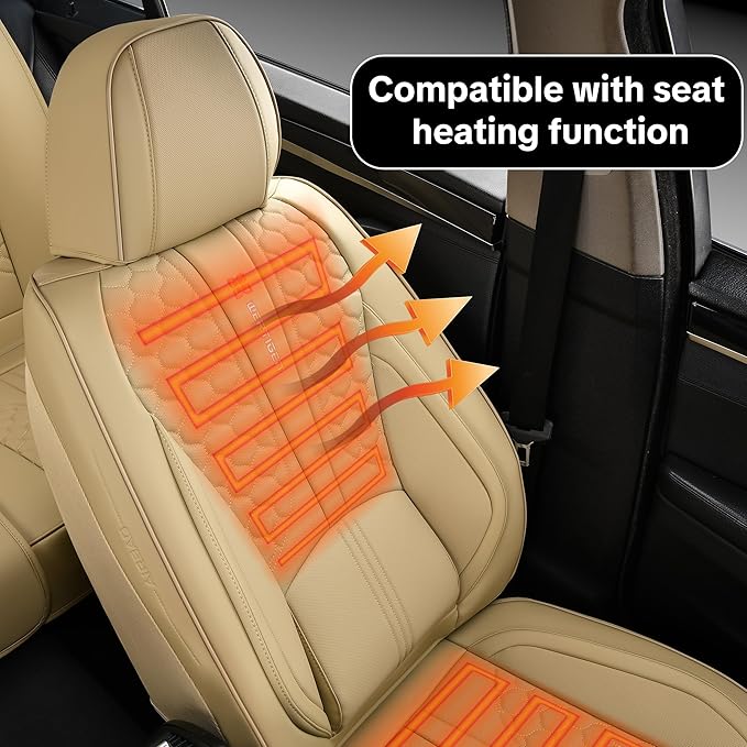 Beige Car Seat Covers for Ford Bronco Sport 2021-2025 Car Seat Cover, Faux Leather, 5 Piece Full Set, Waterproof, with Lumbar Support, Protect and Upgrade Seats